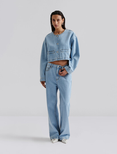 Malina Elowen Cropped Denim Jacket - Blue - 38