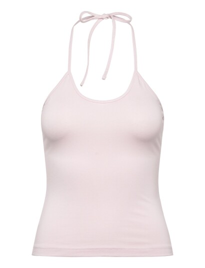 Weekday Slim Halterneck Cotton Top - Pink - L