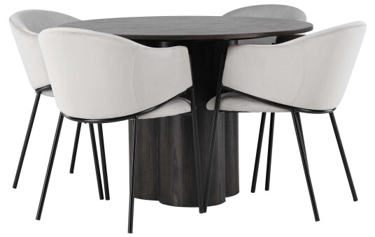 Venture Design Olivia & Evelina spisegruppe Grå/mokka 4 stoler & bord 110 cm