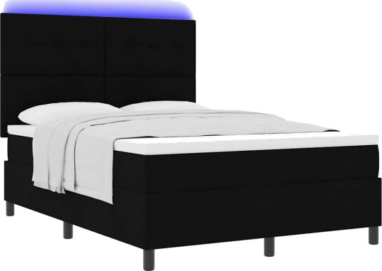 Bokspring Seng med Madrass & LED Svart 140x190 cm Stoff