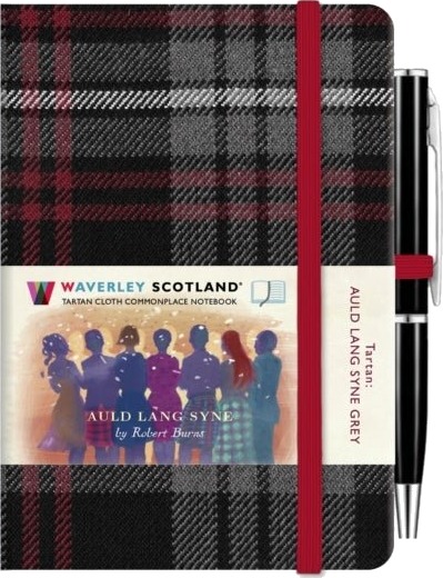 Auld Lang Syne Grey Mini Hardback Notebook with Pen; 10.5cm x 7cm