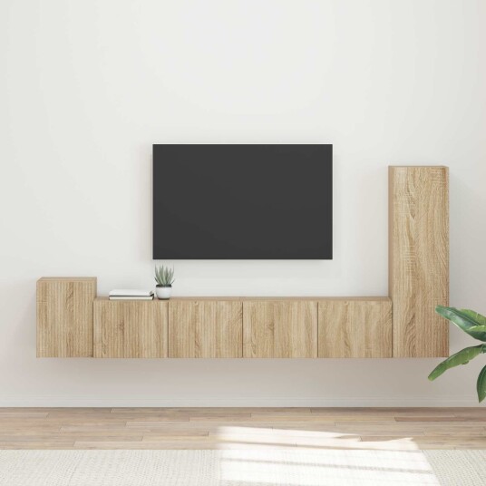 TV benksett Veggmontert 3 pcs Sonoma eik Konstruert tre TV benksett Veggmontert 3 pcs Sonoma eik Konstruert tre