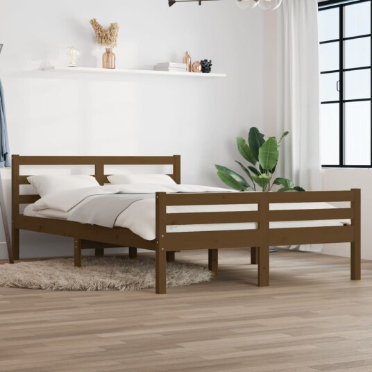 vidaXL Sengeramme honningbrun heltre 120x190 cm grå 4FT Small Double