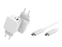 CoreParts - Strømadapter - 30 watt - 3 A - PD, Quick Charge 3.0 - 2 utgangskontakter (USB, 24 pin USB-C) - på kabel: USB-C - hvit - med USB-C cable (1m) CoreParts - Strømadapter - 30 watt - 3 A - PD, Quick Charge 3.0 - 2 utgangskontakter (USB, 24 pin USB-C) - på kabel: USB-C - hvit - med USB-C cable (1m)