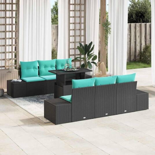 vidaXL Hagesofa Set 7 stk. 6-Antall seter Svart og turkis