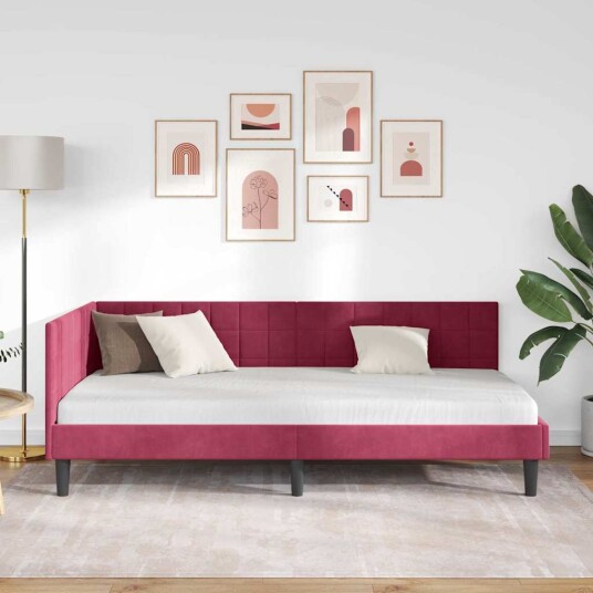 Hjørnesengramme med hodegjerde Vinrød 90 x 190 cm Fløyel Hjørnesengramme med hodegjerde Vinrød 90 x 190 cm Fløyel