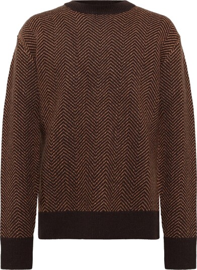 Knowledge Cotton Apparel Lambswool Jacquard Sweater - CHOCOLATE TORTE - S