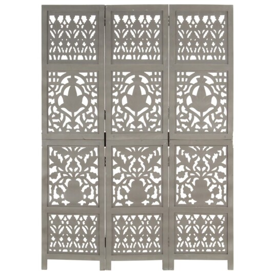 Romdeler håndskåret 3 paneler grå 120x165 cm heltre mango 8719883817996 Romdeler håndskåret 3 paneler grå 120x165 cm heltre mango 8719883817996