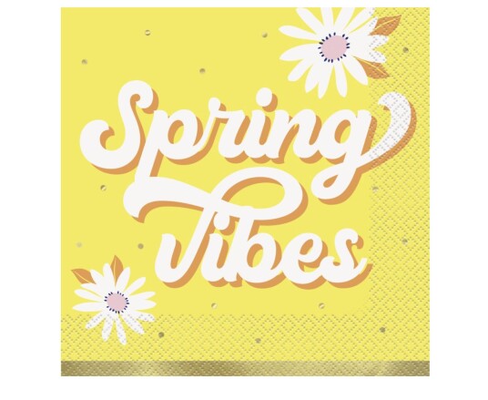 Servietter Med Teksten Spring Vibes Til Påske Eller Vår Pk/20 