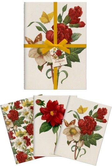 Set Of 3 A6 Notebooks With Red Flowers