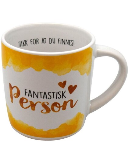Fantastisk Person Hvitt og Gult Krus med Tekst Fantastisk Person Hvitt og Gult Krus med Tekst