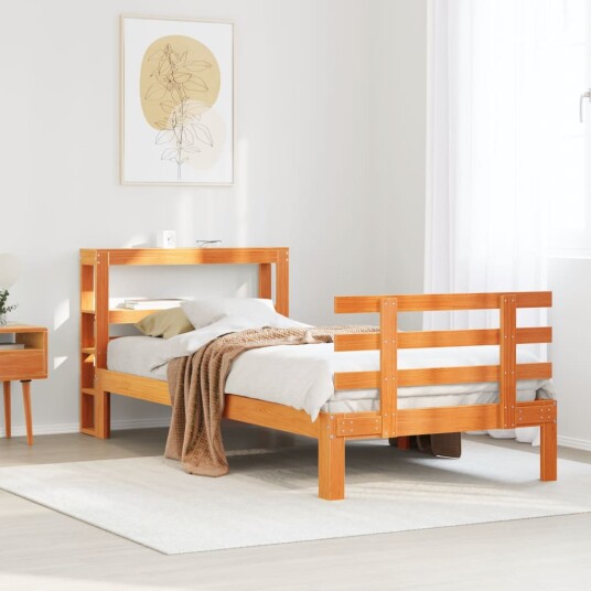 Sengeramme med hodegavl voksbrun 90x190 cm heltre furu 3306123