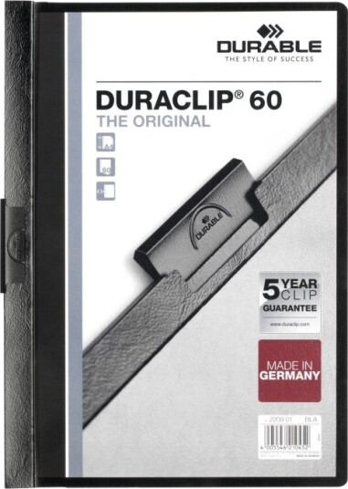Durable Duraclip 60   Klipsfil   For A4 210 X 297 Mm   Kapasitet: 60 Ark   Svart Med Transparent Frontdeksel