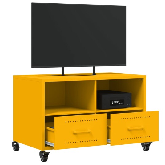TV-benk sennepsgul 68x39x43,5 cm kaldvalset stål 846701