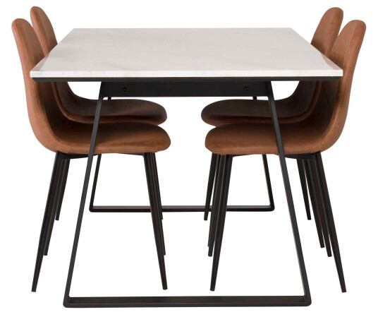 Venture Design Estelle & Polar spisegruppe Hvit/brun 4 st stoler bord 140 x 90 cm