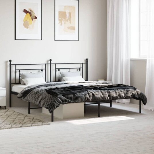 vidaXL Sengeramme i metall med sengegavl svart 183x213 cm 8721012248779