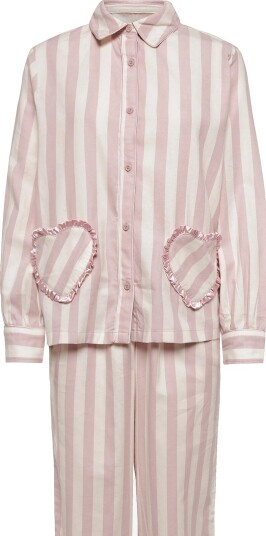 Chelsea Peers Organic Cotton Ruffle Heart Stripe Long Pyjama Set   PINK   6