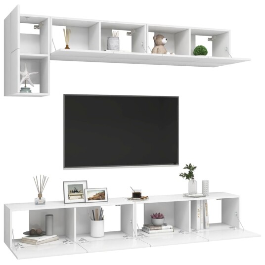 vidaXL TV-benksett 5 deler hvit sponplate
