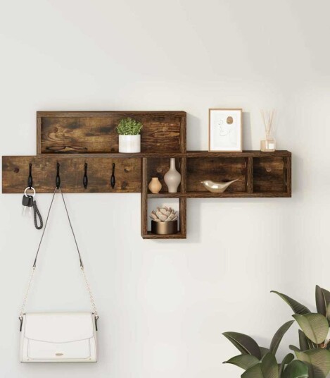  Vegghengt kleshenger Røkt eik 100 x 12 x 43.5 cm Konstruert tre