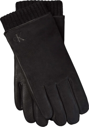 Calvin Klein Mix Media Cuffed Leather Gloves - Black - M/L