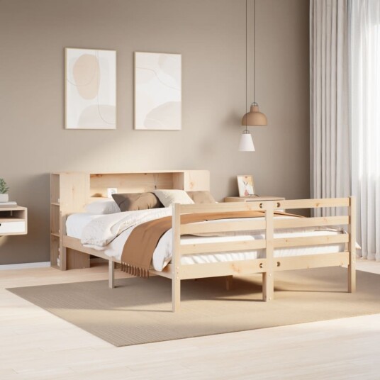 Seng med bokhylle uten madrass 160x200 cm heltre furu 3322207