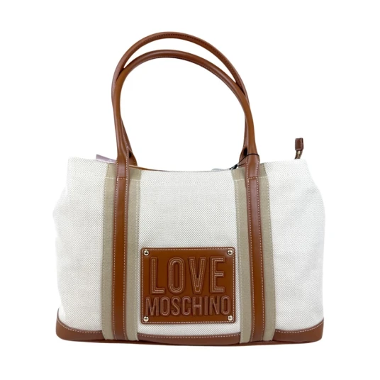 Love Moschino Hvit Canvas Tote Veske for Dame