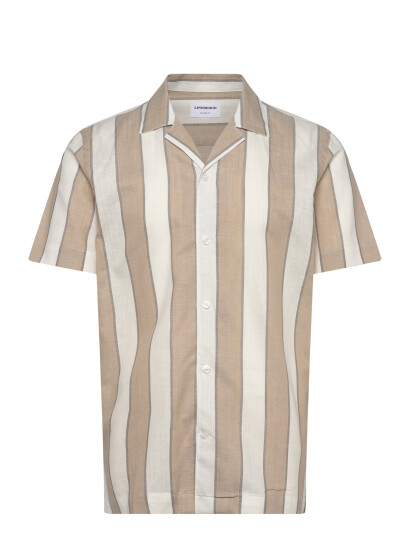 Lindbergh Striped Linen/Cotton Shirt S/S - Beige - S