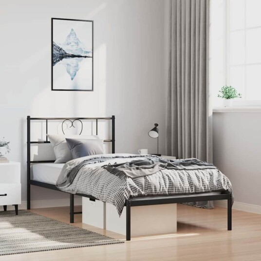 Sengeramme i metall med hodegavl svart 100x190 cm Sengeramme i metall med hodegavl svart 100x190 cm