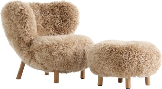 &Tradition &tradition; Little Petra Vb1 Incl. Pouf Atd1 Sheepskin Honey / White Oiled Oak Lenestoler Viggo Boesen Beige Mdf/tre/syntetisk/skum