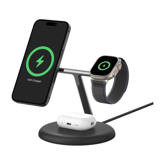 Belkin BoostCharge Pro 3-i-1 Qi2 Trådløs Ladestasjon 15W - Svart
