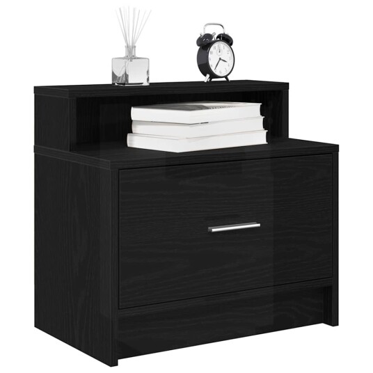  Nattbord med skuff 2 stk svart eik 51x31x47 cm 8721158575500