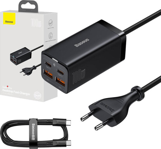 Baseus GaN3 Pro 100W USB-C og USB Vegglader Svart