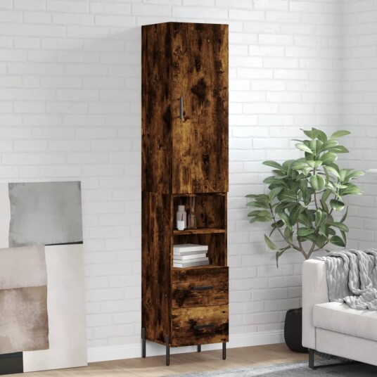 vidaXL Highboard røkt eik 34,5x34x180 cm konstruert tre 8720845483487
