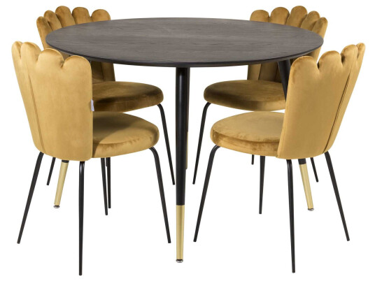 Venture Design Dipp & Limhamn spisegruppe Svart/gul 4 st stoler & bord 115 cm