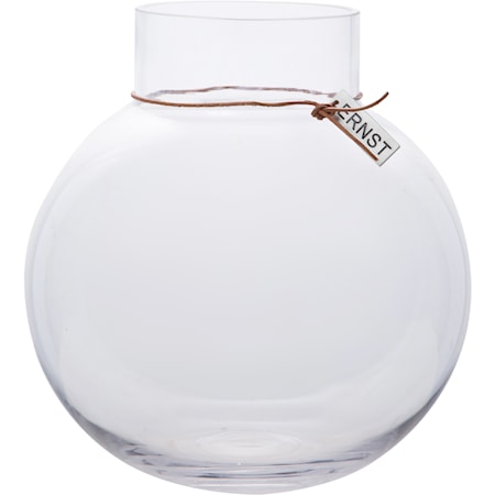 Glassvase rund d24 h25 lærbånd Glassvase rund d24 h25 lærbånd
