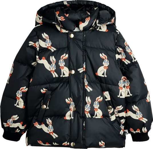 Mini Rodini Rabbits Aop Hooded Puffer Black 68/74