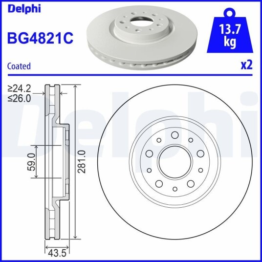 Bremseskive DELPHI BG4821C Bremseskive DELPHI BG4821C