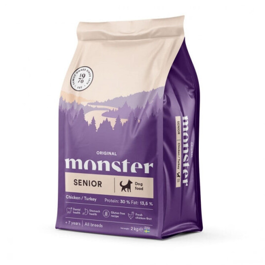 Monster Pet Food Senior Hundefôr Kylling/Kalkun 2 kg - Veterinærfôr for Ledd & Bevegelighet