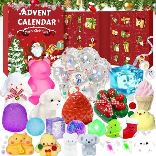 2026 Squishy Julekalender 24 Sensoriske Fidget leker Myke Klemleker og Stressballer Overraskelsessett for barn