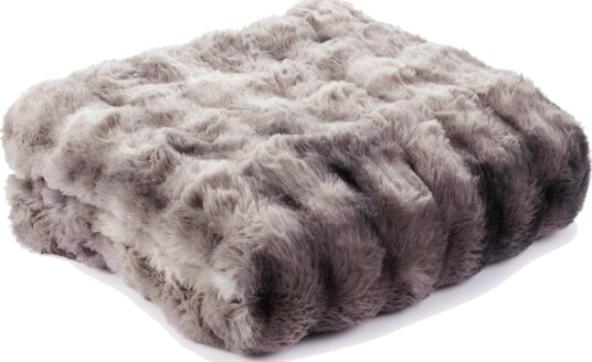 Fake fur pledd med boblestruktur 135x190 cm Grå/hvit Fake fur pledd med boblestruktur 135x190 cm Grå/hvit