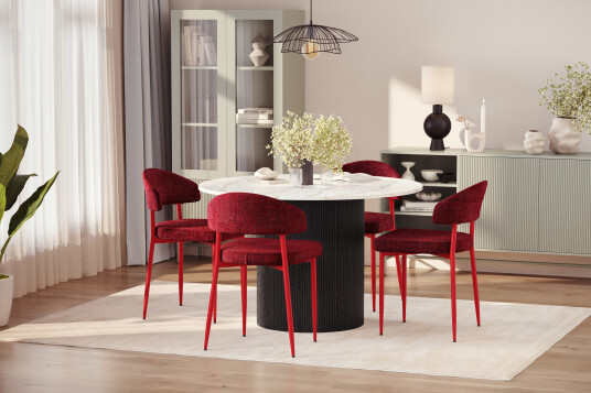 Scandinavian Choice Uppveda Spisebord 120 cm Rund med 4 stk Jairam Matstkolar Svart/Hvit