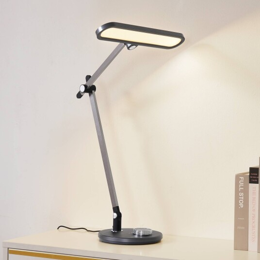 Lindby LED-bordlampe Elvir grå aluminium høyde 53 cm CCT