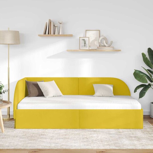 Hjørnesengramme med hodegjerde Gul 100 cm x 200 cm Fløyel