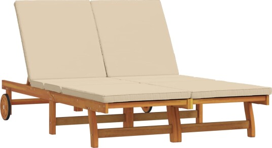 Dobbel solseng med hjul og puter i solid akasie Dobbel solseng med hjul og puter i solid akasie