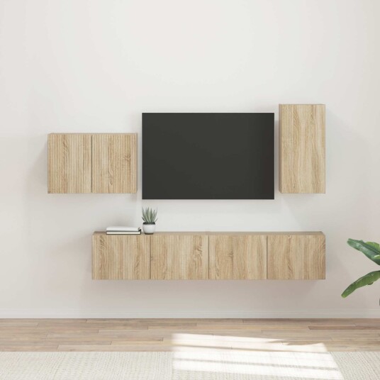  TV vegghyllesett Veggmontert 4 pcs Sonoma eik Konstruert tre