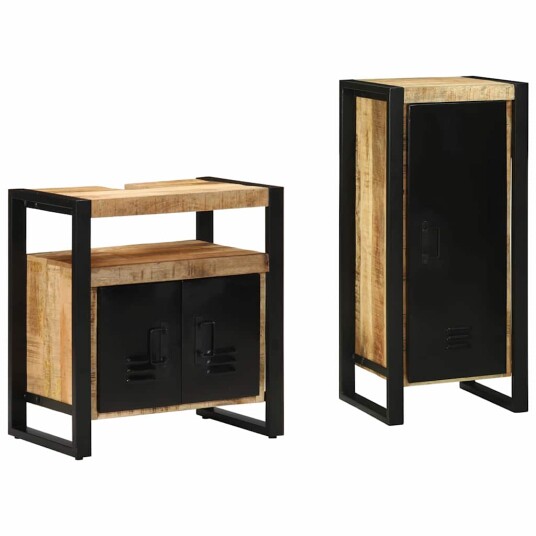 Baderomsinnredningssett med hylle 2 pcs Brun Massiv mango tre Baderomsinnredningssett med hylle 2 pcs Brun Massiv mango tre