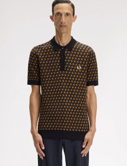 Fred Perry Geometric Knitted Shirt Brown L