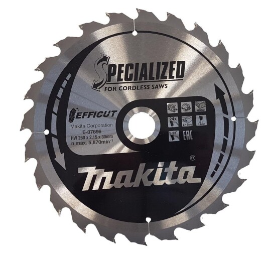 Makita Efficut Sirkelsagblad 260 mm med 24 Tenner for Treverk Makita Efficut Sirkelsagblad 260 mm med 24 Tenner for Treverk