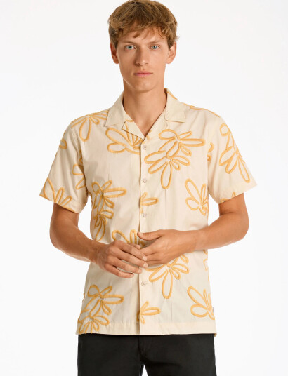 Lindbergh Embroidered Cotton Shirt S/S - White - M