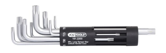 Ks Tools 151.2200, L-Torx-Nøkkel, T10,T15,T20,T25,T30,T40,T45,T50, Metallisk, Kromvanadiumstål, 250 G, 8 Stykker